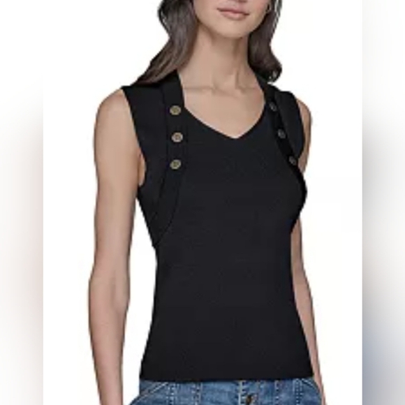 KARL LAGERFELD Black Ribbed V-Neck Sweater. Sz M - Picture 4 of 11